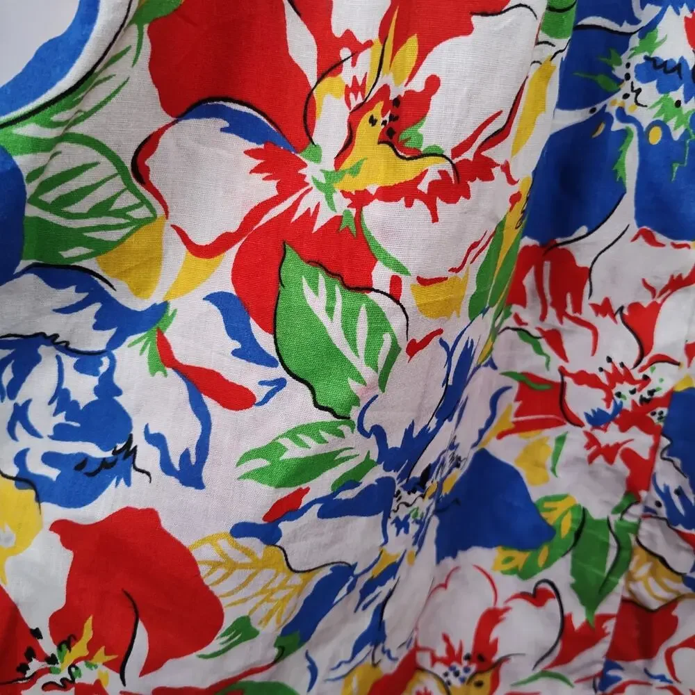 Vintage 70s Floral Muumuu Maxi Dress Lace Yoke Hawaiian House Dress USA Size 14